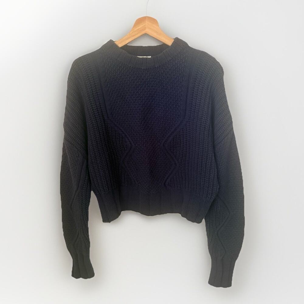 All : Row Sadie Knit Cropped Navy Textured Preppy Nautical Chunky Sweater Large